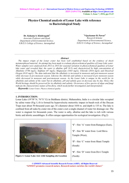 Physico Chemical Analysis of Lonar Lake with Reference to Bacteriological Study