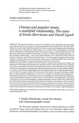Cinema and Popular Music, a Multifold Relationship. the Cases Ofennio Morricone and David Lynch