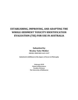 Establishing, Improving, and Adapting the Whole-Sediment Toxicity Identification Evaluation (Tie) for Use in Australia