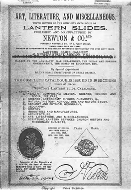 Newton's Lantern Slide Catalogue: Section 9 -- Art, Literature, And