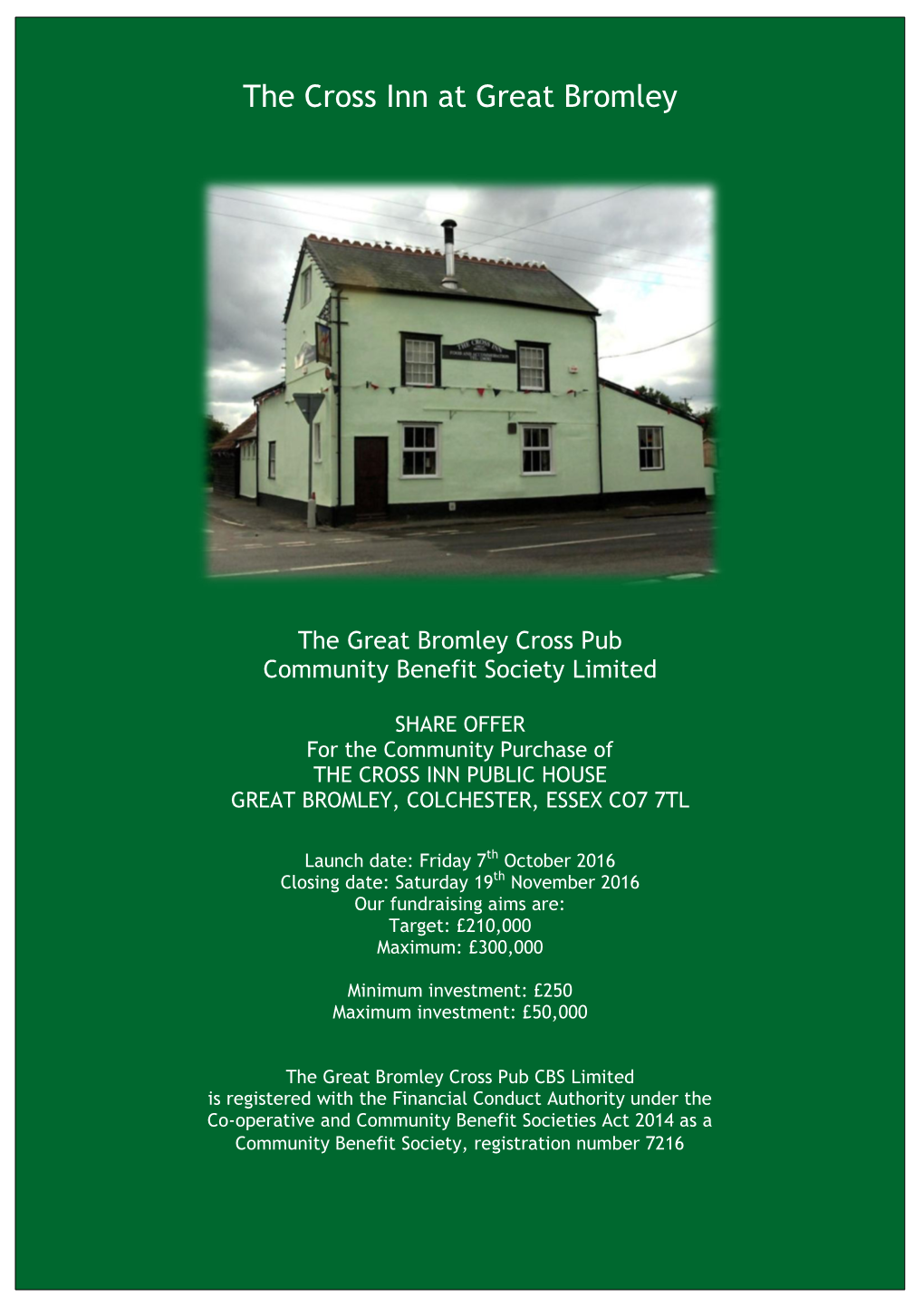 Great Bromley Cross Pub Share Prospectus