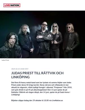 ​Judas Priest Till Rättvik Och Linköping