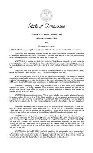 A RESOLUTION Recognizing Mt. Juliet Church of Christ on the Occasion of Its 125Th Anniversary