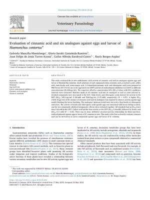 Evaluation of Cinnamic Acid and Six Analogues Against Eggs and Larvae of ⋆ Haemonchus Contortus T
