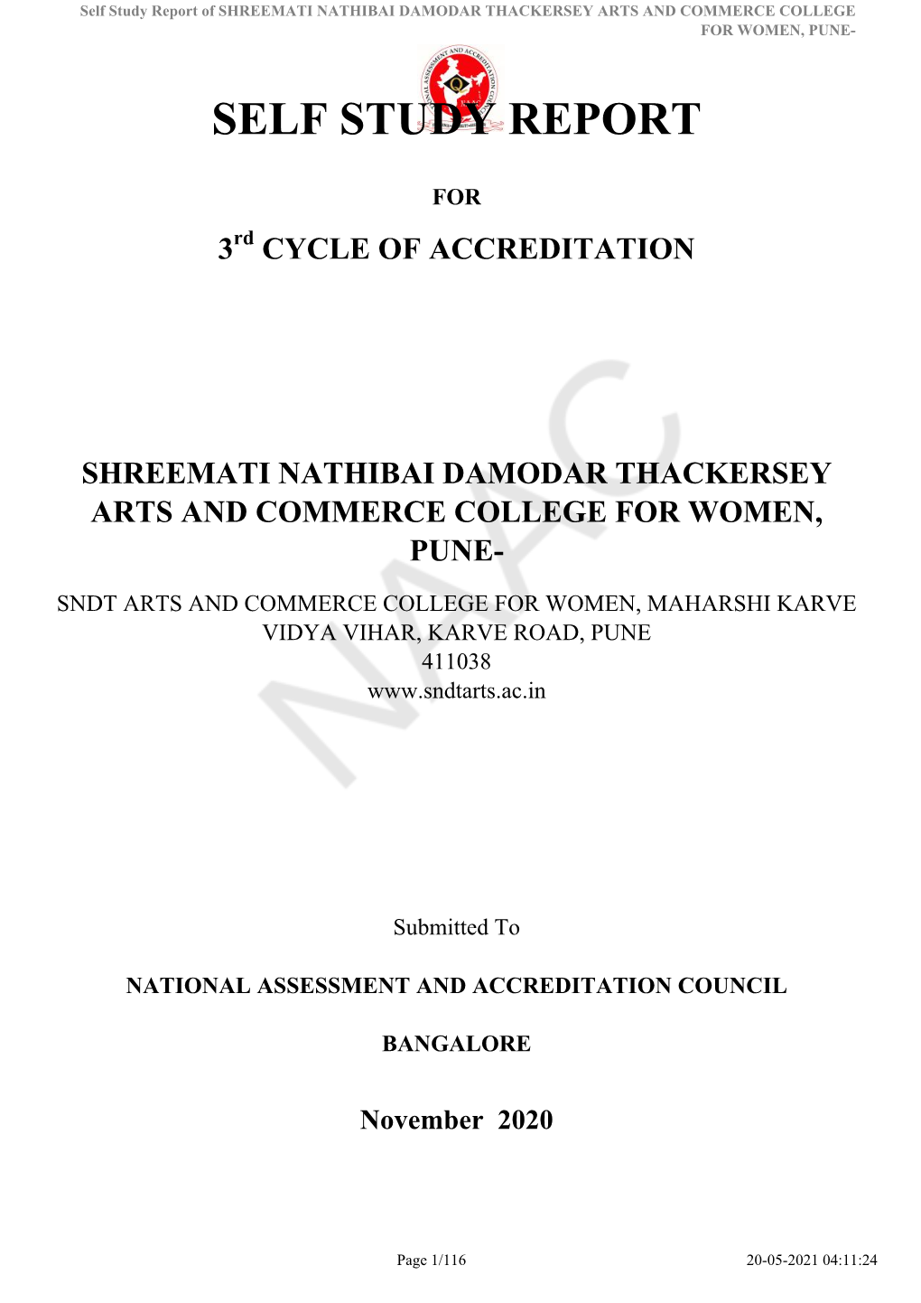 Self Study Report of SHREEMATI NATHIBAI DAMODAR THACKERSEY ARTS and COMMERCE COLLEGE for WOMEN, PUNE