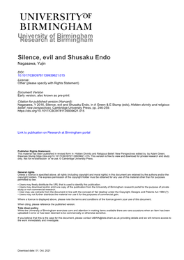 University of Birmingham Silence, Evil and Shusaku Endo