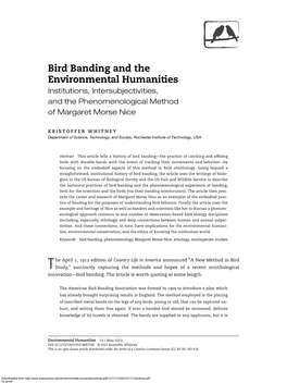 Bird Banding and the Environmental Humanities Institutions, Intersubjectivities, and the Phenomenological Method of Margaret Morse Nice