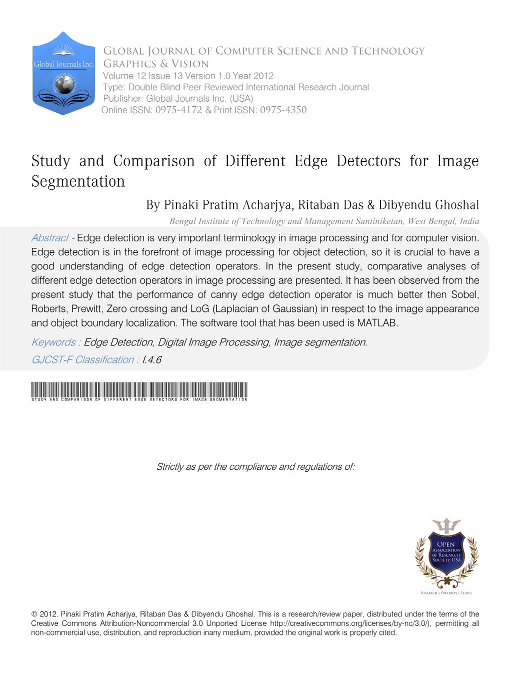 Study and Comparison of Different Edge Detectors for Image