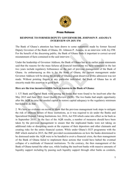 Press Release RESPONSE to FORMER DEPUTY