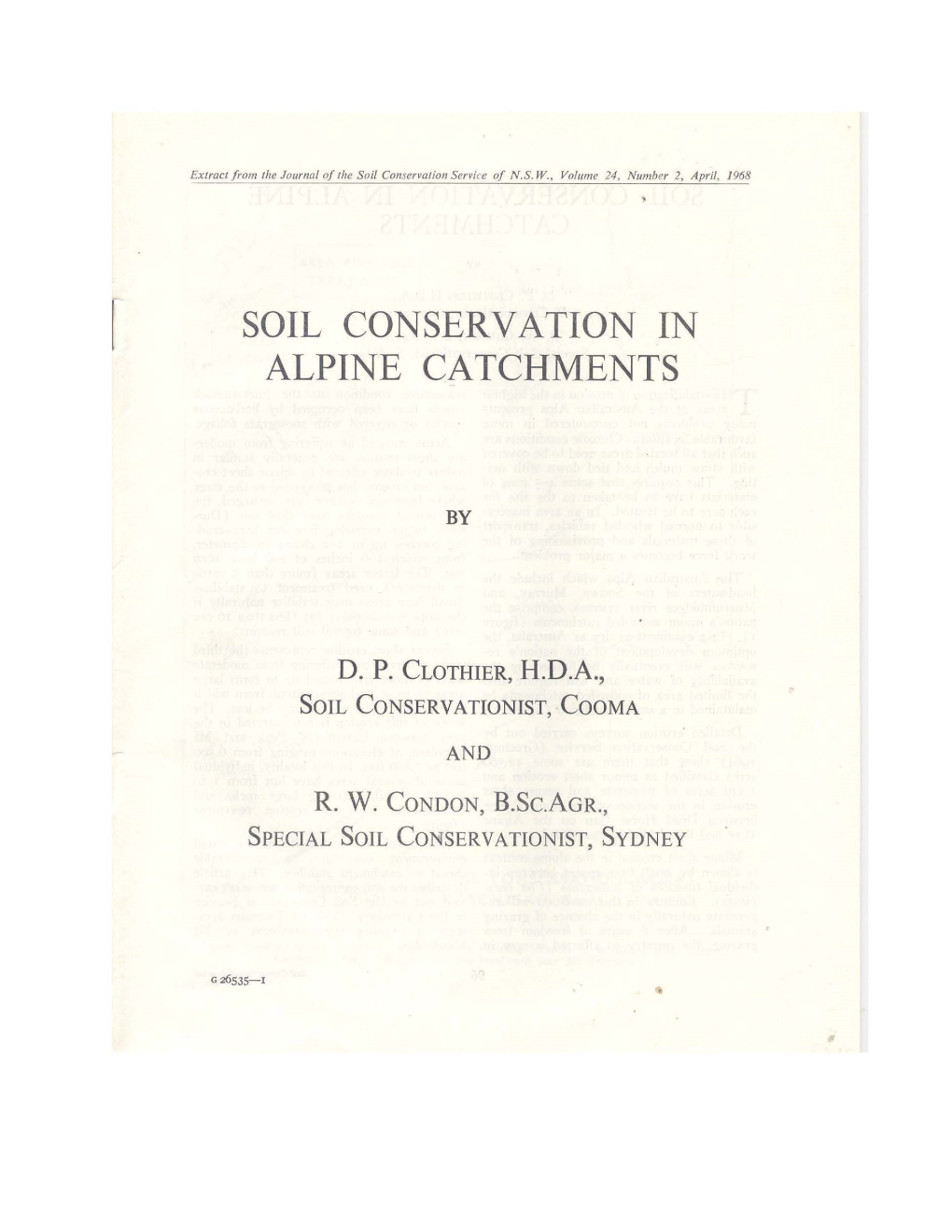 Soil Conservation in Alpine Catchments