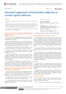 Successful Application of Eschscholzia Californica to Combat Opioid Addiction