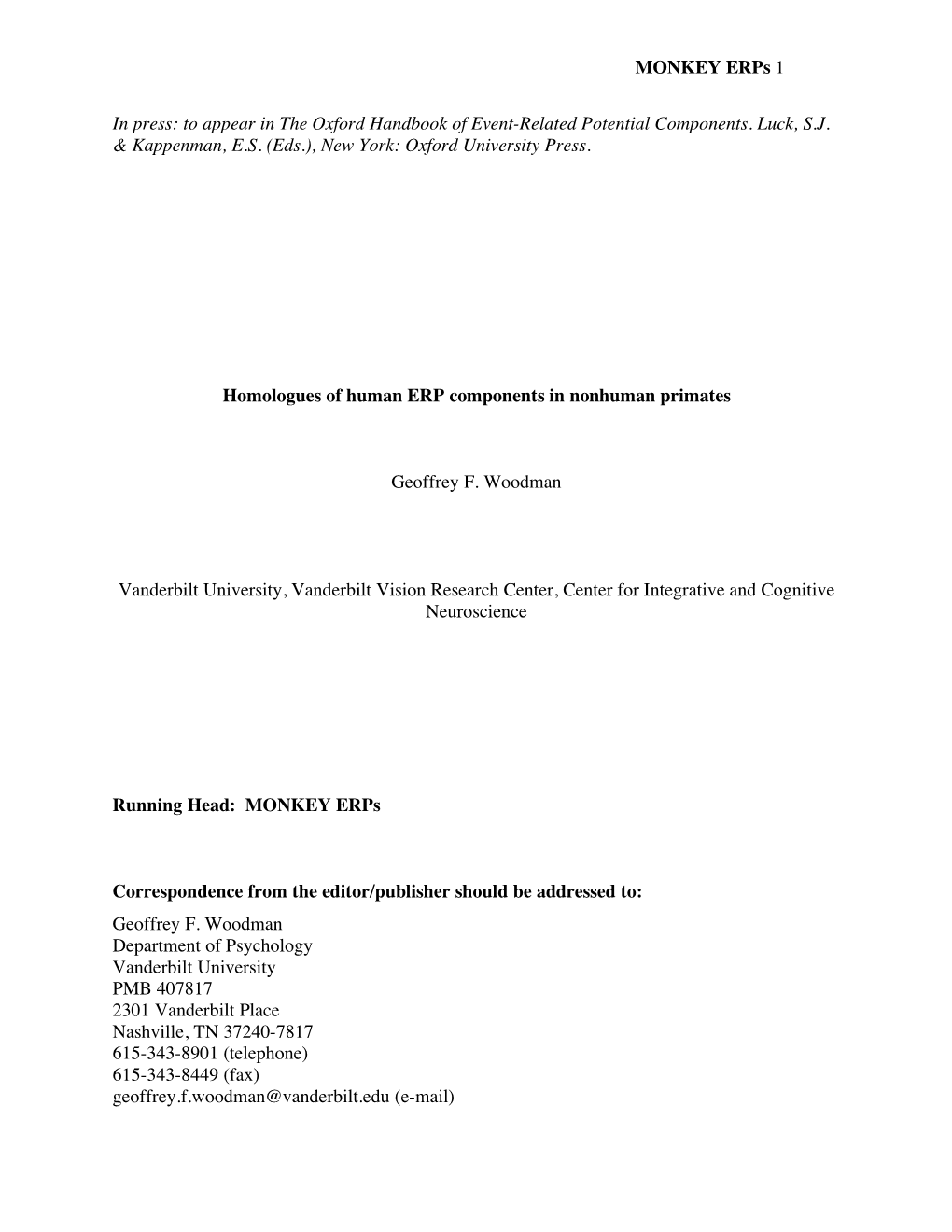 Homologues of Human Event-Related Potential Components in Nonhuman