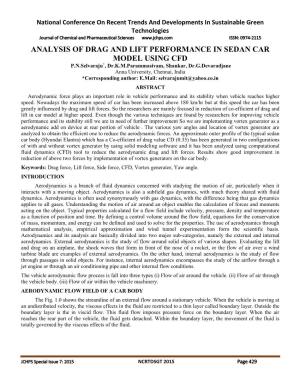 Analysis of Drag and Lift Performance in Sedan Car Model Using