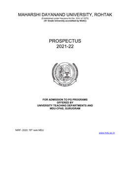 Prospectus for PG Programs Utds and MDU-CPAS, Gurugram 2021-22