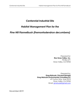 Centennial Industrial Site Habitat Management Plan for Pine Hill Flannelbush