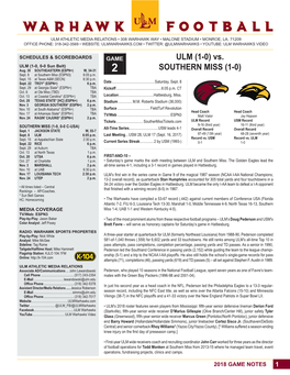 ULM (1-0) Vs. SOUTHERN MISS (1-0)