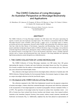 The CSIRO Collection of Living Microalgae: an Australian Perspective on Microalgal Biodiversity and Applications