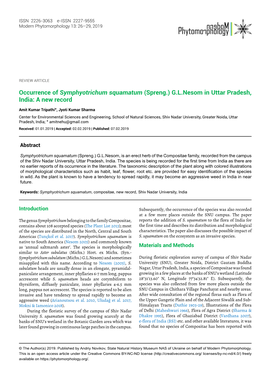 Occurrence of Symphyotrichum Squamatum (Spreng.) G.L.Nesom in Uttar Pradesh, India: a New Record