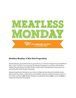 Meatless Monday: a Win-Win Proposition