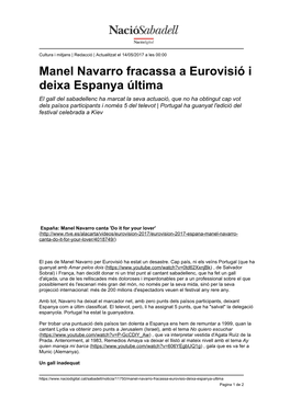 Manel Navarro Fracassa a Eurovisió I Deixa Espanya Última