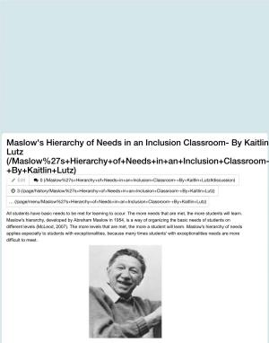 Maslow's Hierarchy of Needs in an Inclusion Classroom- by Kaitlin Lutz