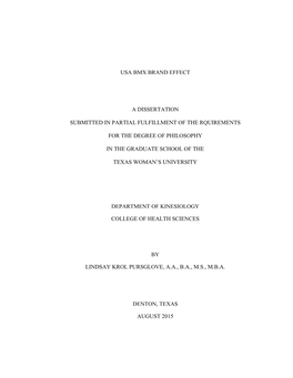 Usa Bmx Brand Effect a Dissertation Submitted In