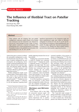 The Influence of Iliotibial Tract on Patellar Tracking Chi-Chuan Wu, MD* Chun-Hsiung Shih, MD†