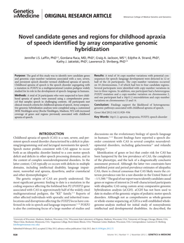 Novel Candidate Genes and Regions for Childhood Apraxia of Speech Identified by Array Comparative Genomic Hybridization