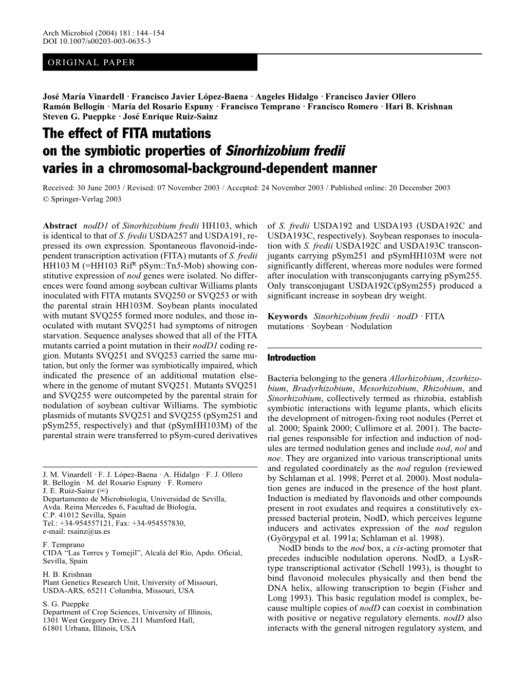 The Effect of FITA Mutations on the Symbiotic Properties of Sinorhizobium Fredii Varies in a Chromosomal-Background-Dependent Manner