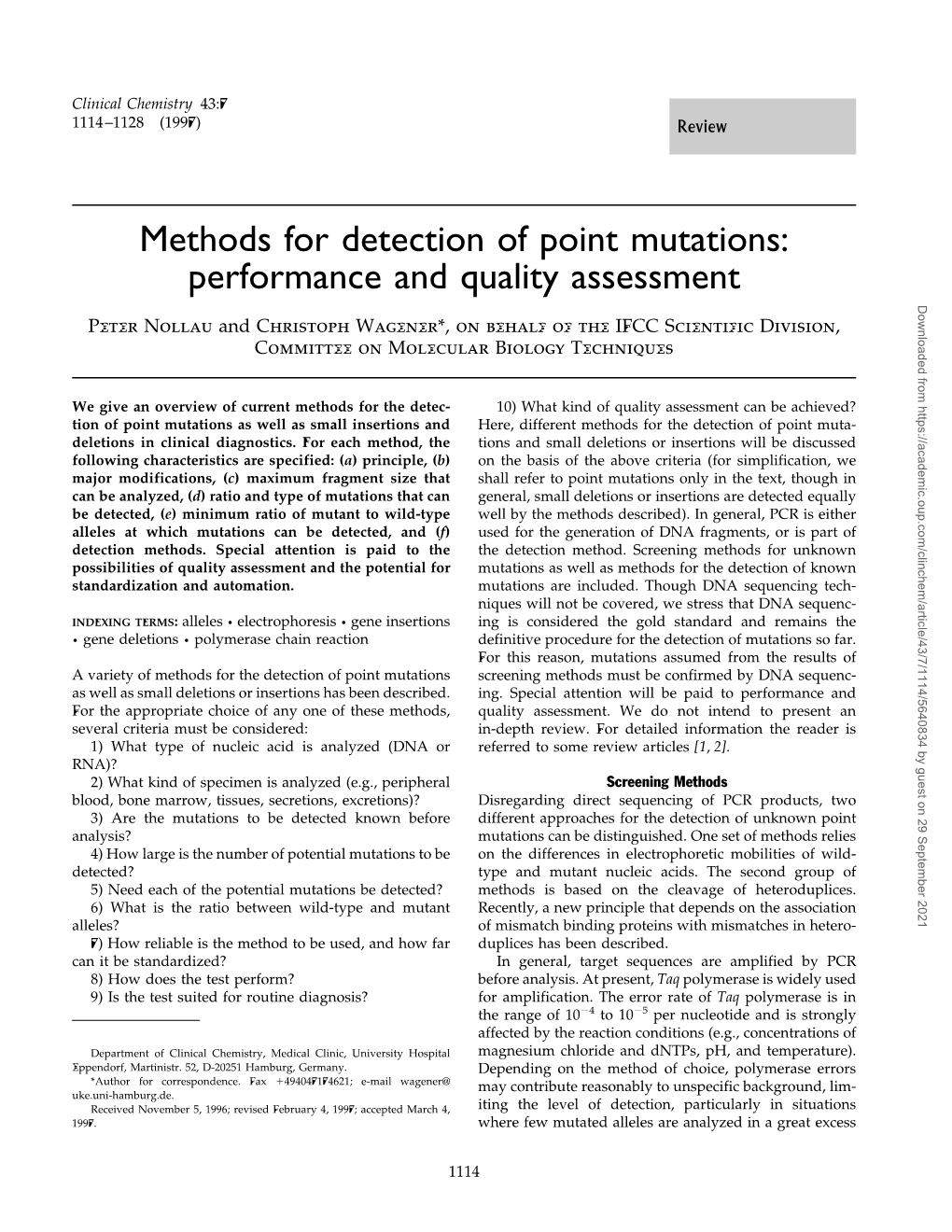 Methods for Detection of Point Mutations: Performance and Quality