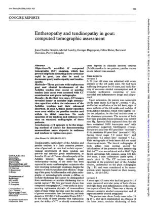 Enthesopathy and Tendinopathy in Gout: Computed Tomographic Assessment