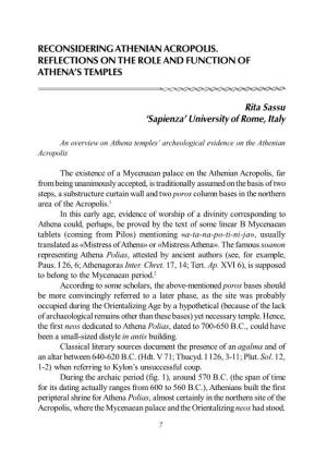 Reconsidering Athenian Acropolis. Reflections on the Role and Function of Athena’S Temples