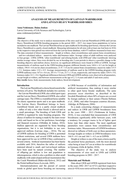 Analysis of Measurements of Latvian Warmblood and Latvian Heavy Warmblood Sires