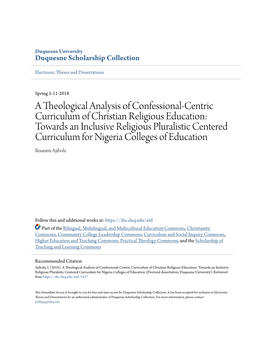 A Theological Analysis of Confessional-Centric Curriculum Of
