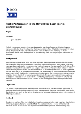 Public Participation in the Havel River Basin (Berlin-Brandenburg)