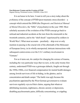 Post-Holocaust Trauma and the Creation of PTSD Dagmar Herzog, Weinmann Lecture, USHMM, 6 June 2019