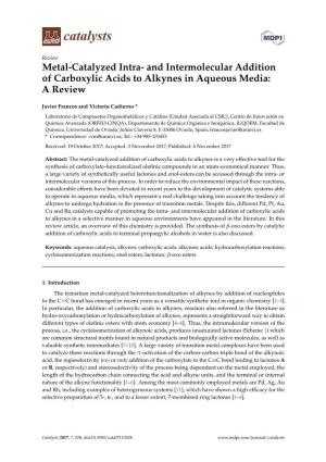 And Intermolecular Addition of Carboxylic Acids to Alkynes in Aqueous Media: a Review