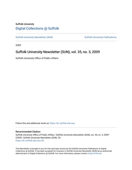 Suffolk University Newsletter (SUN), Vol. 35, No. 3, 2009