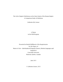 The Cult of Jupiter Dolichenus on the Outer Limits of the Roman Empire: a Comparison Study of Dolichena