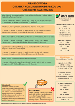 Urnik Odvoza Ostanka Komunalnih Odpadkov 2021 Občina Hrpelje-Kozina