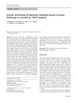 Genetic Structuring of Important Medicinal Species of Genus Warburgia As Revealed by AFLP Analysis