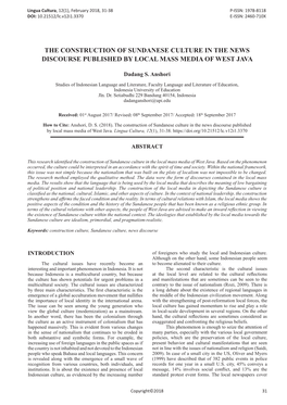 The Construction of Sundanese Culture in the News Discourse Published by Local Mass Media of West Java