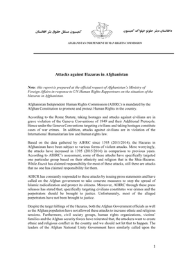 Attacks Against Hazaras in Afghanistan