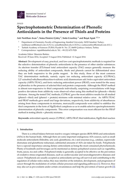 Spectrophotometric Determination of Phenolic Antioxidants in the Presence of Thiols and Proteins
