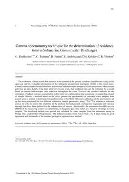 Gamma Spectrometry Technique for the Determination of Residence Time in Submarine Groundwater Discharges