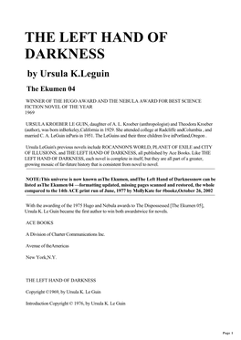 THE LEFT HAND of DARKNESS by Ursula K.Leguin the Ekumen 04