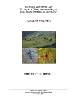 Document D'objectifs DOCUMENT DE TRAVAIL