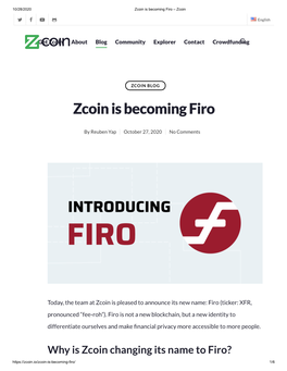 Zcoin Is Becoming Firo – Zcoin