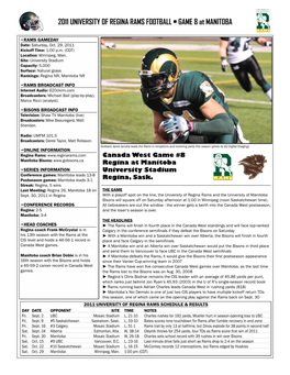 2011 UNIVERSITY of REGINA RAMS FOOTBALL • GAME 8 at MANITOBA