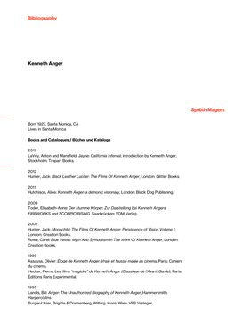 Sprüth Magers Bibliography Kenneth Anger